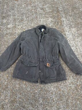 Carhartt Vintage Black Distressed Coat Chore Jacket Blanket Lined C46TMB USA